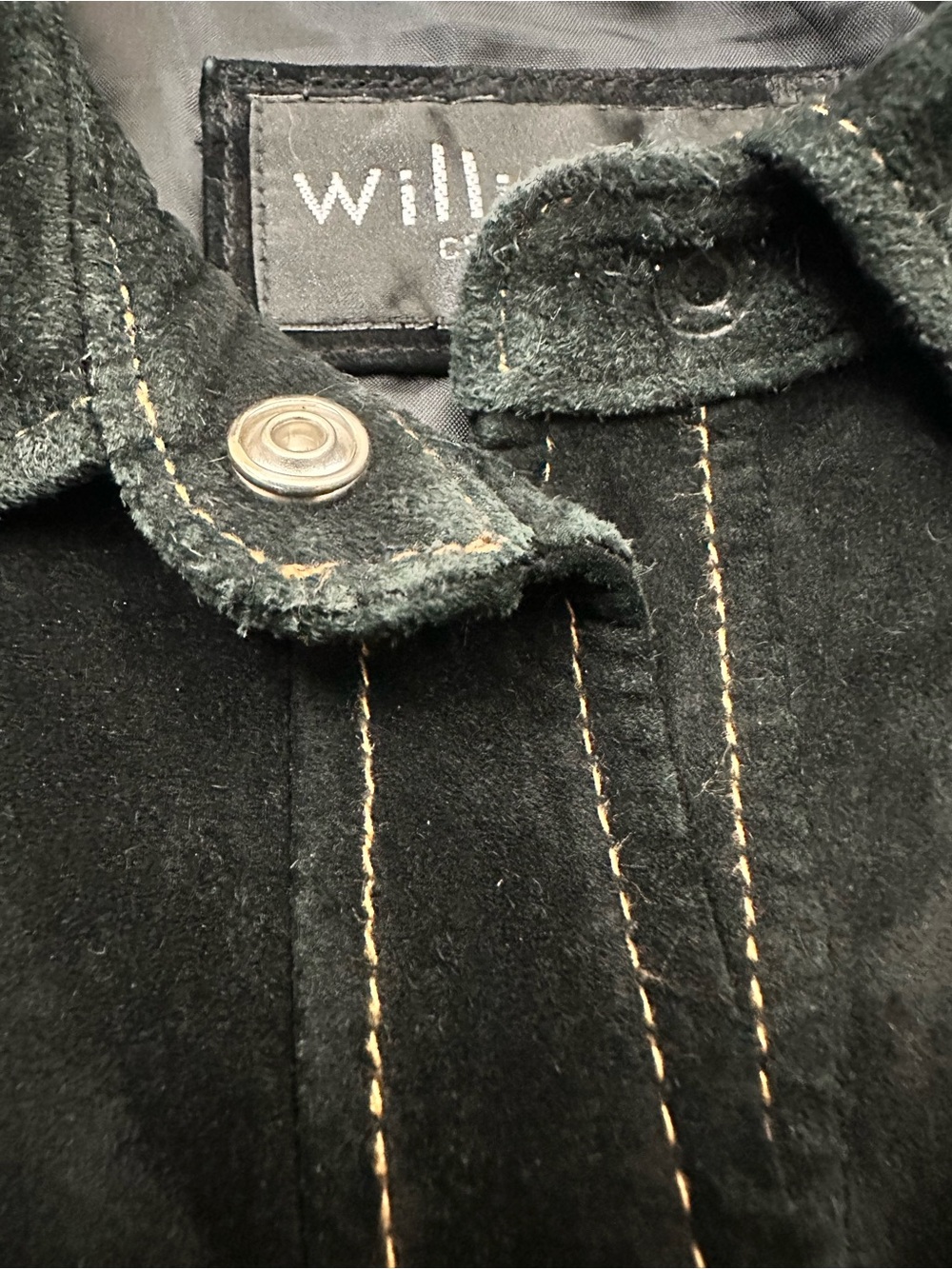 Vintage Willi Smith Black Distressed Leather Western Pearl Snap Cowgirl Shirt M - Picture 9 of 12